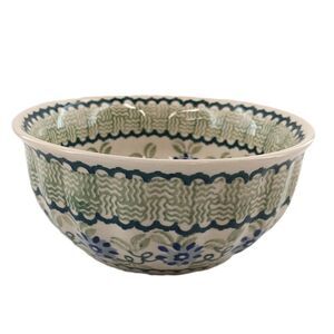 Manufaktura w Bolestawcu Round Soup Bowl Woven Floral Design Blue & Green